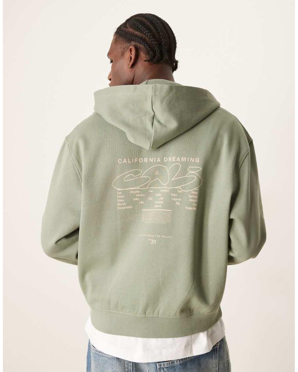 ASOS Green Boxy Zip Through Hoodie With Chest And Back Print for men