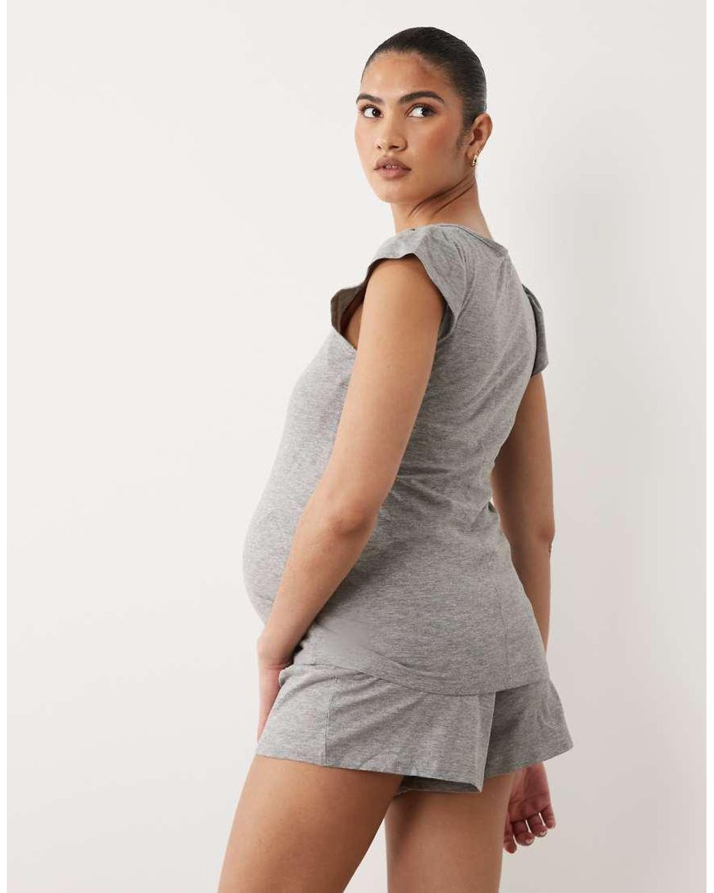 Mama.licious Gray Mamalicious Maternity 2 Function Nursing Top And Shorts Pyjama Set