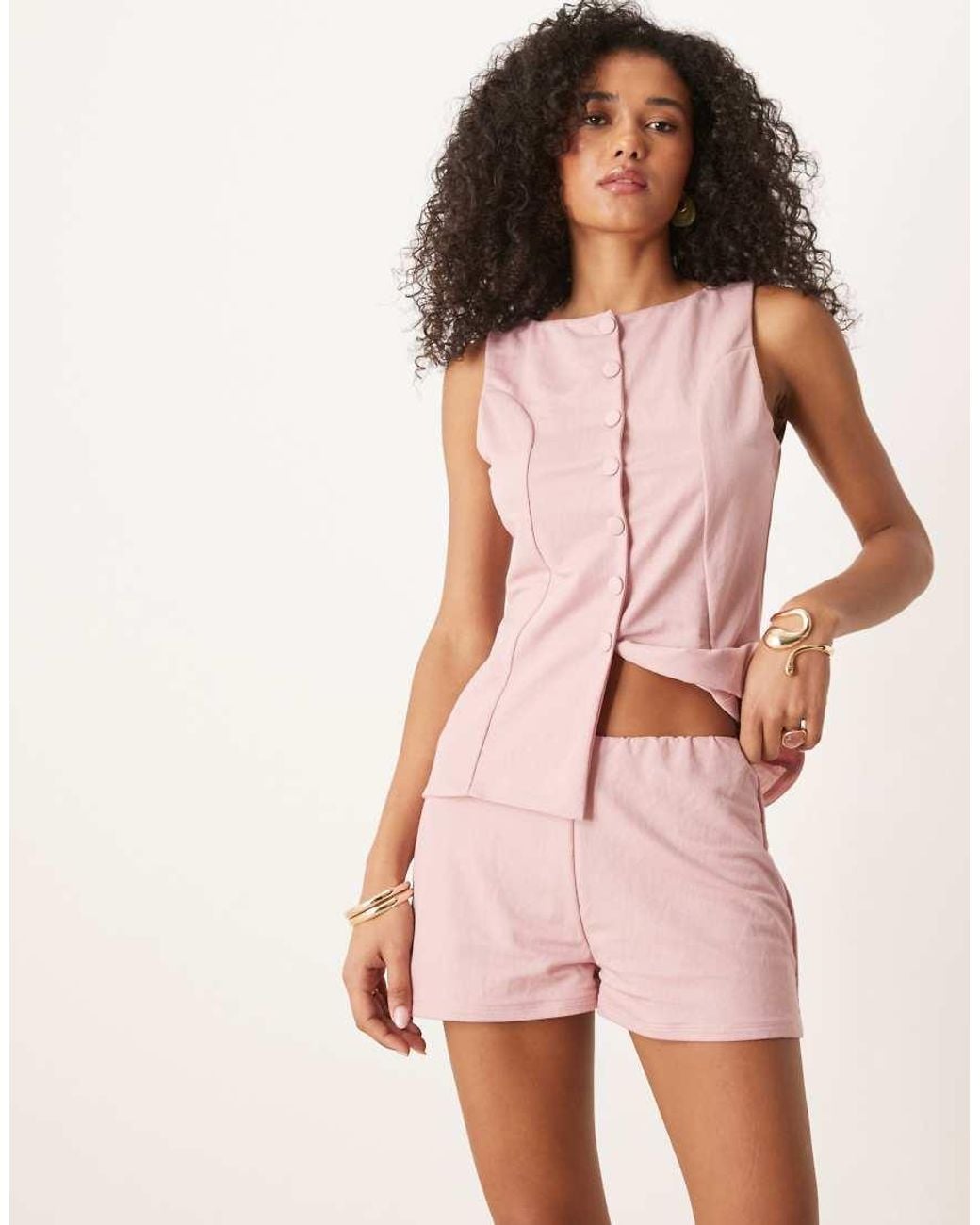 ASOS Pink Co-ord Linen Look Hot Pant Tailored Micro Shorts