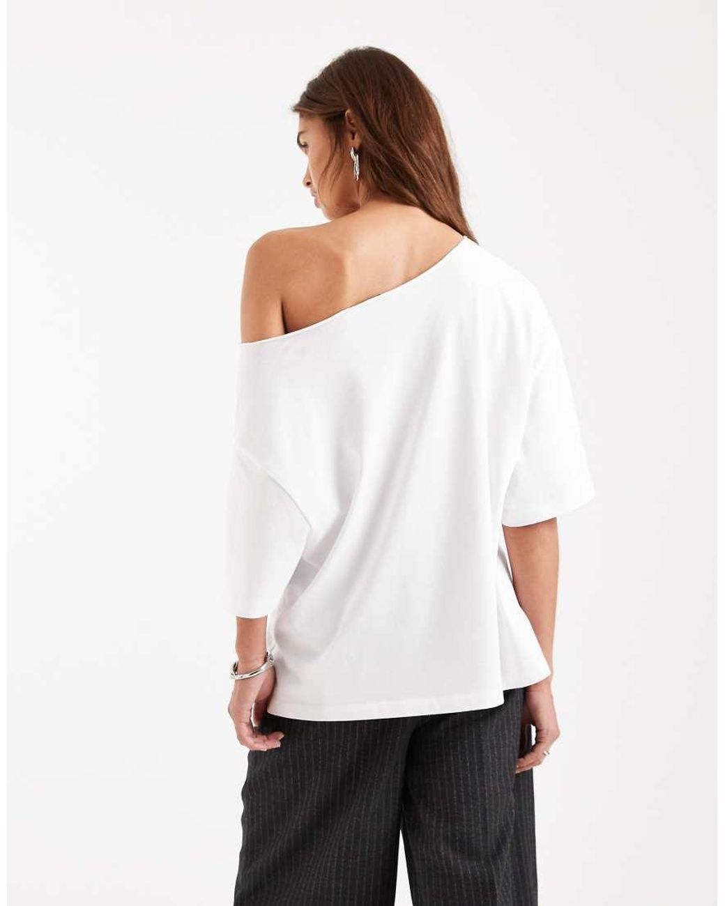 ASOS White Slouchy Off Shoulder Oversized Tee
