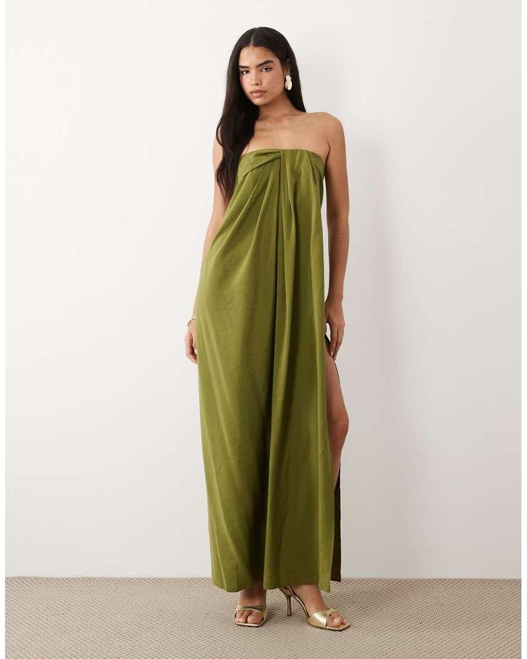 ASOS Green Draped Strapless Maxi Dress