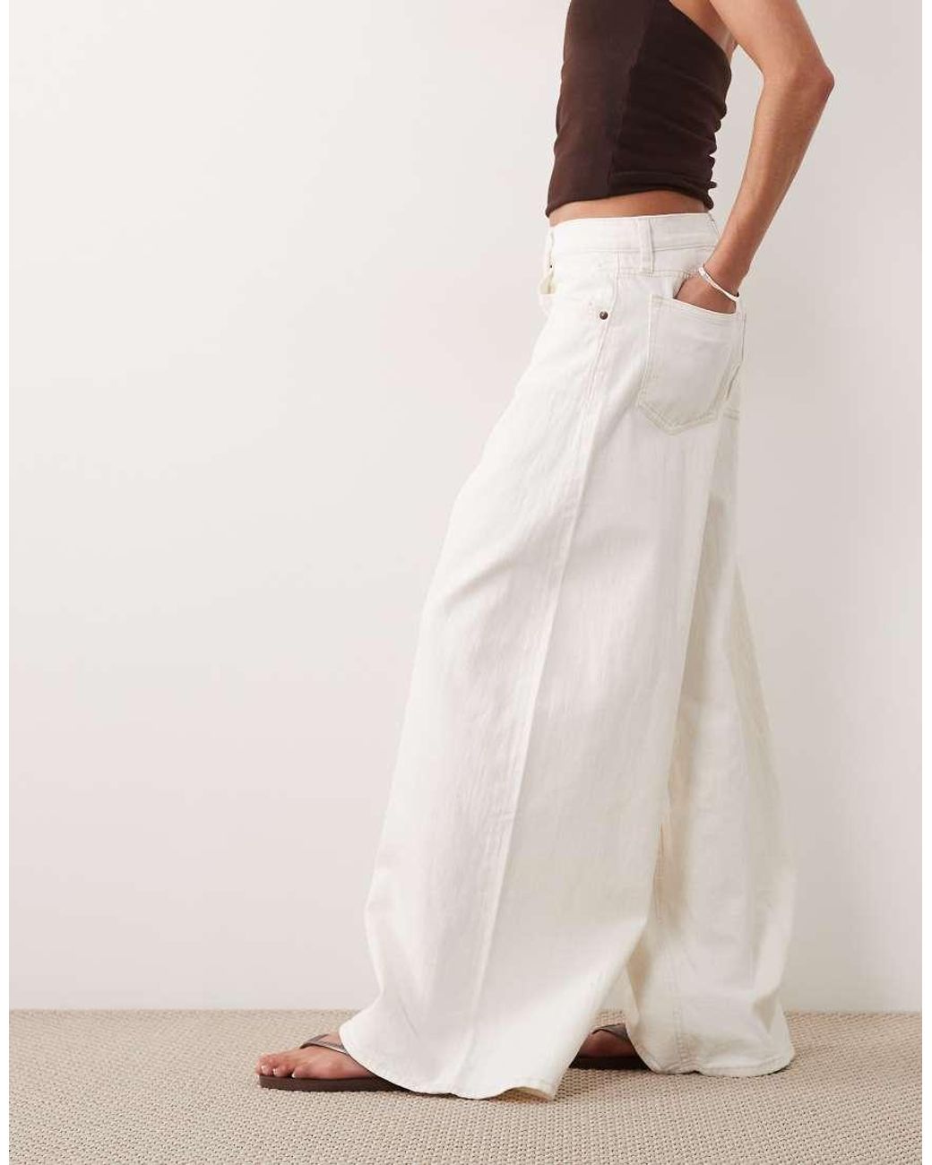 Abercrombie & Fitch White Lightweight Denim High Rise Ultra Wide Pants
