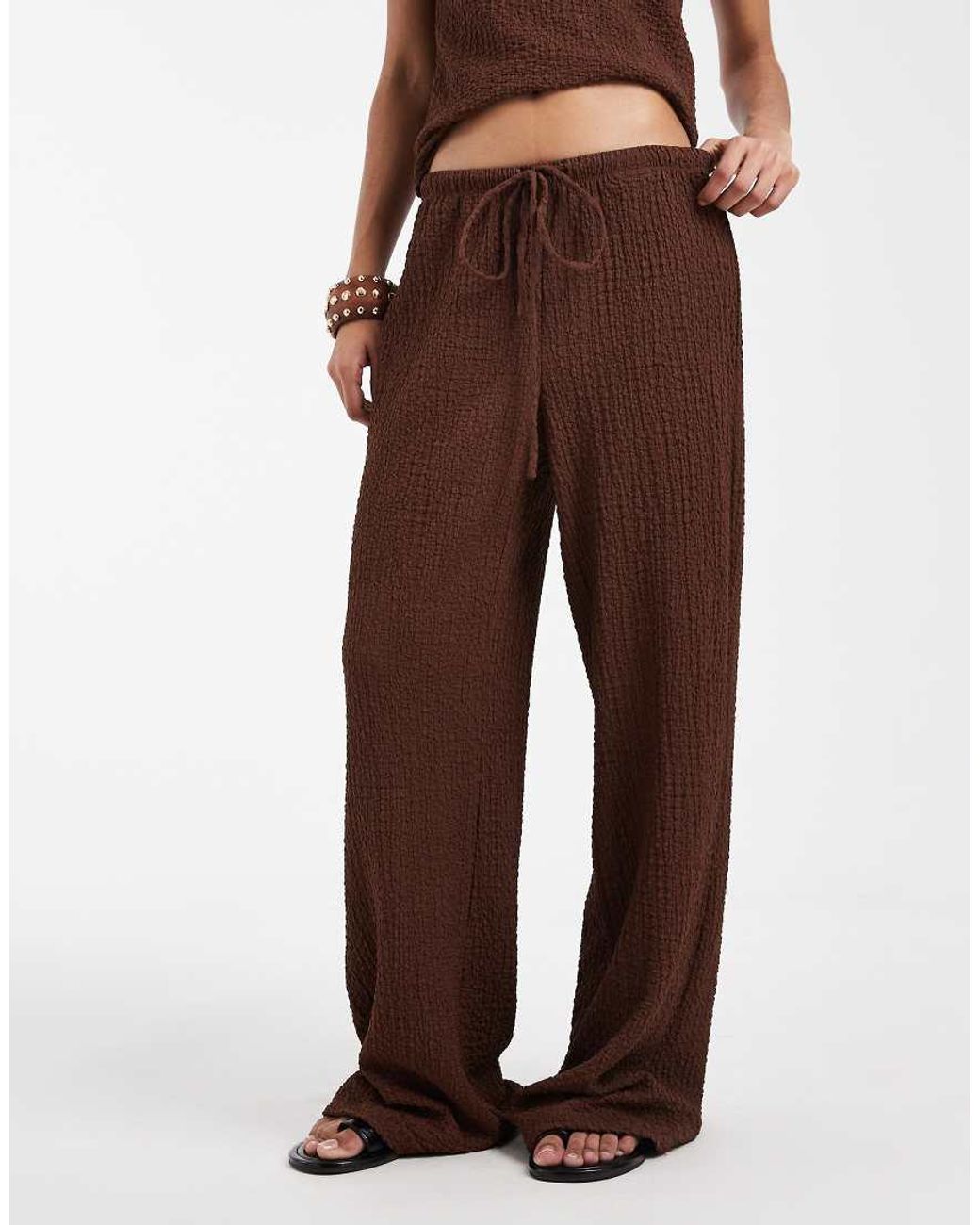 Vero Moda Brown Tie Waist Textured Wide Leg Trouser Co-ord
