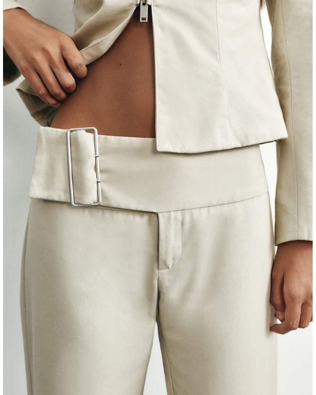 Pull&Bear Red Straight-leg Buckle Trousers
