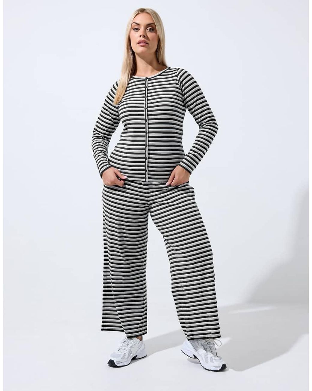 Yours Clothing Black Stripe Wide Leg Trousers
