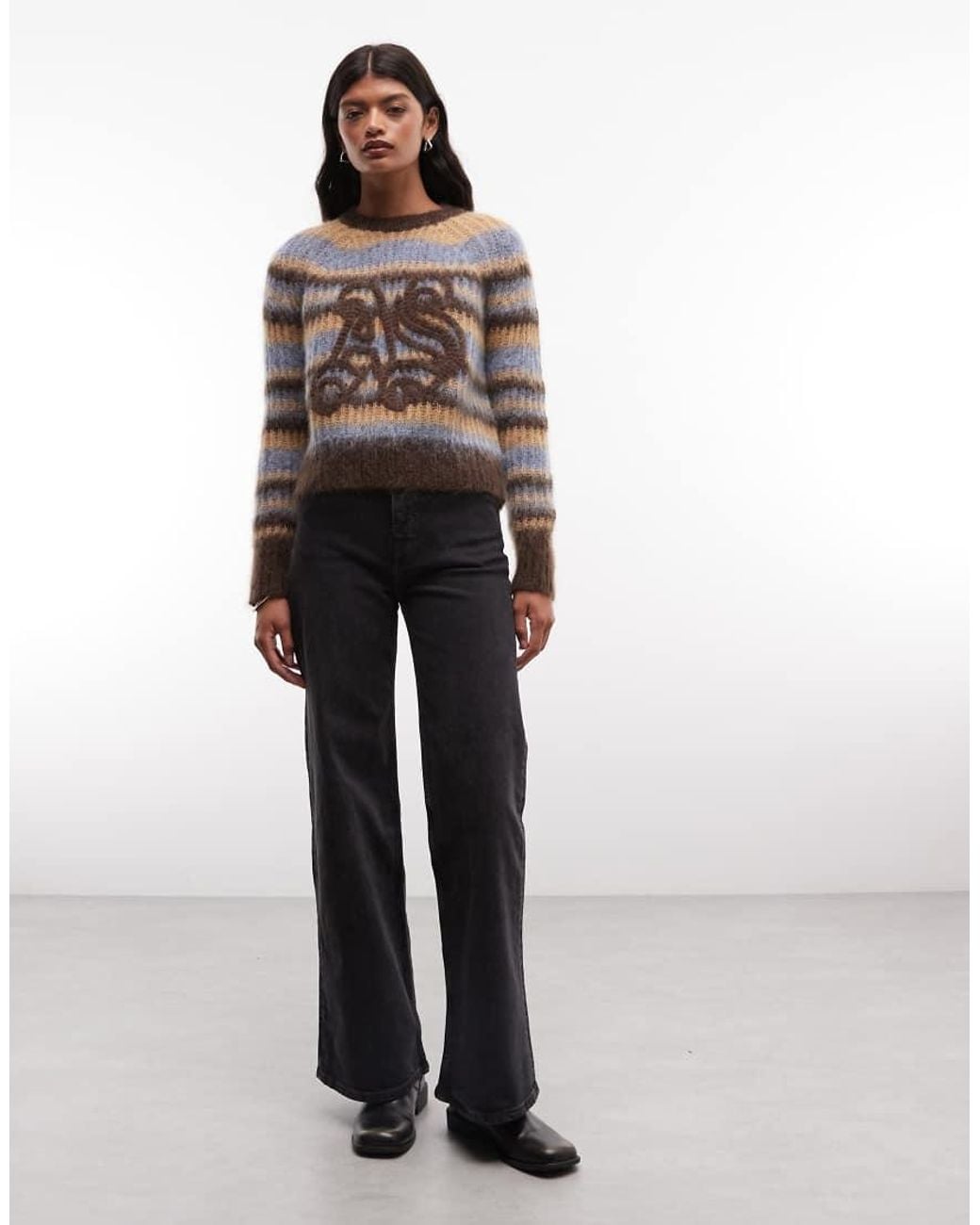 AllSaints Blue Rega Logo Stripe Knit Jumper