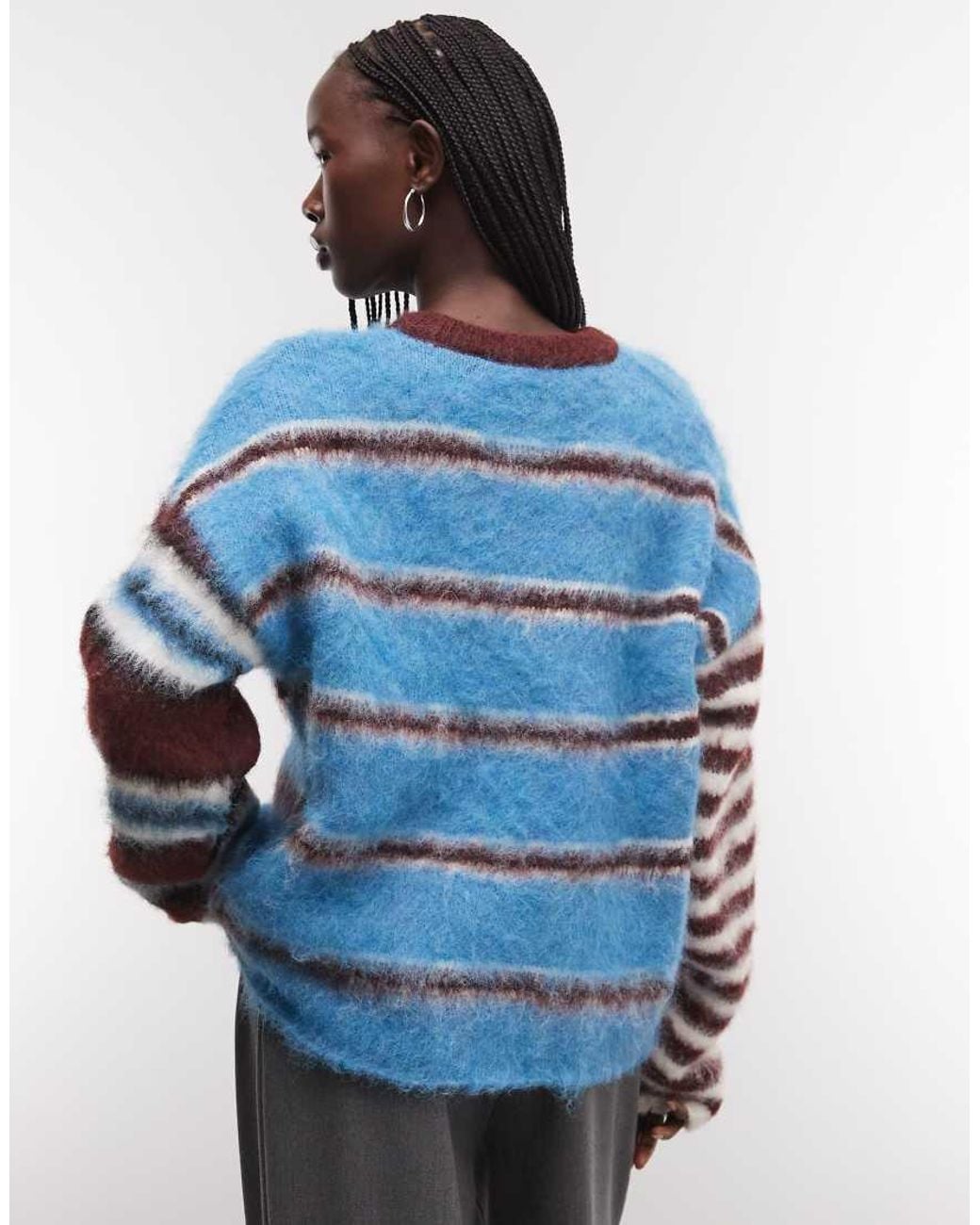 The Ragged Priest Blue Oversized Fluffy Mix Match Stripe Jumper