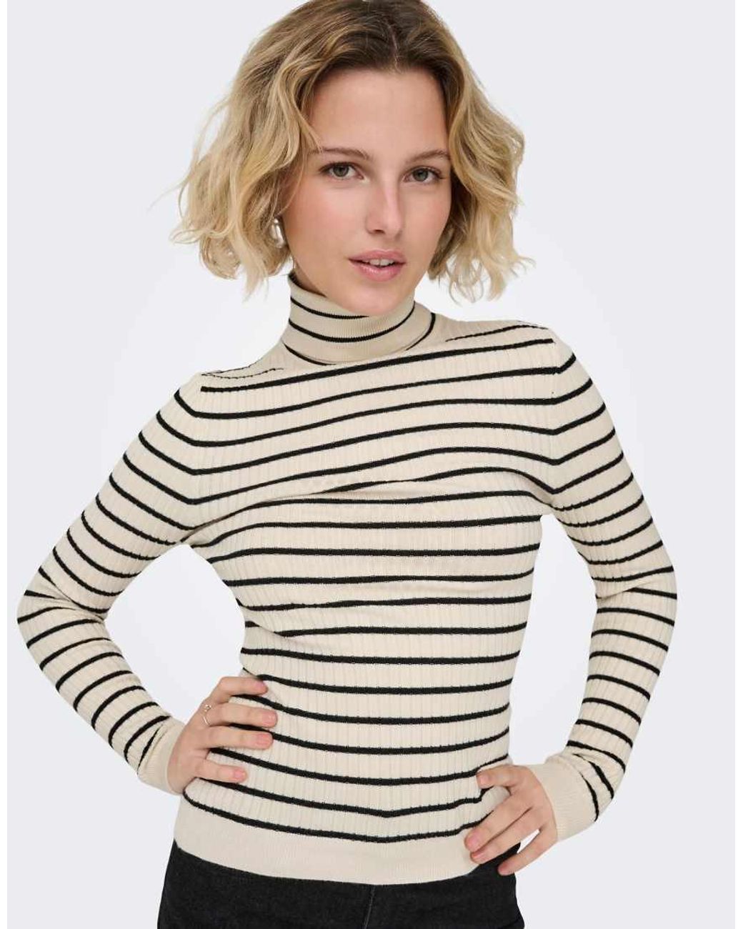 ONLY White Knitted Striped Pullover