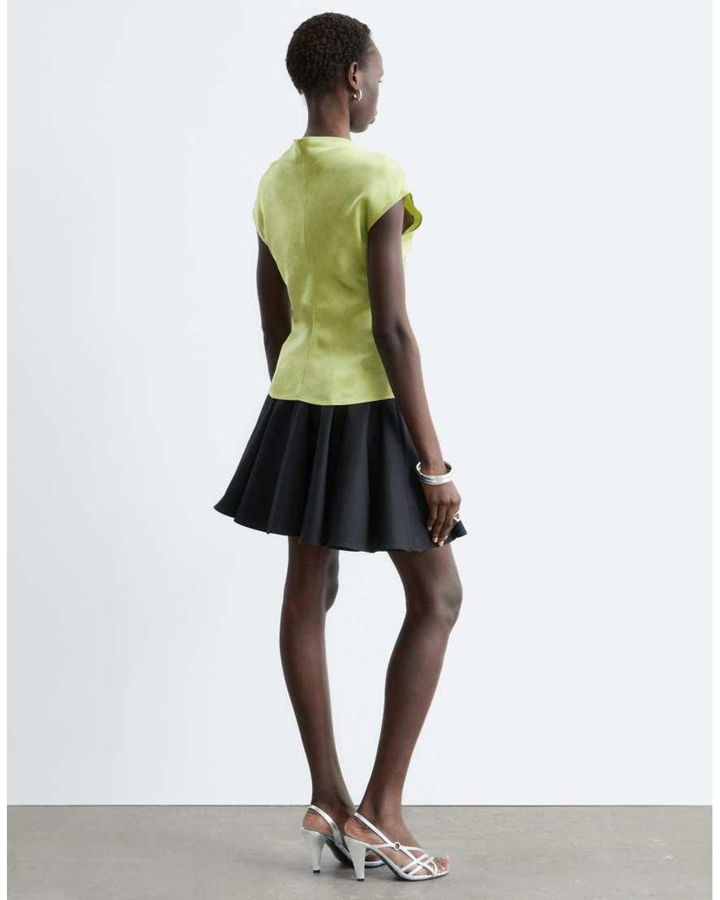 & Other Stories Green Draped Satin Top With High Neck And Cinched Waist