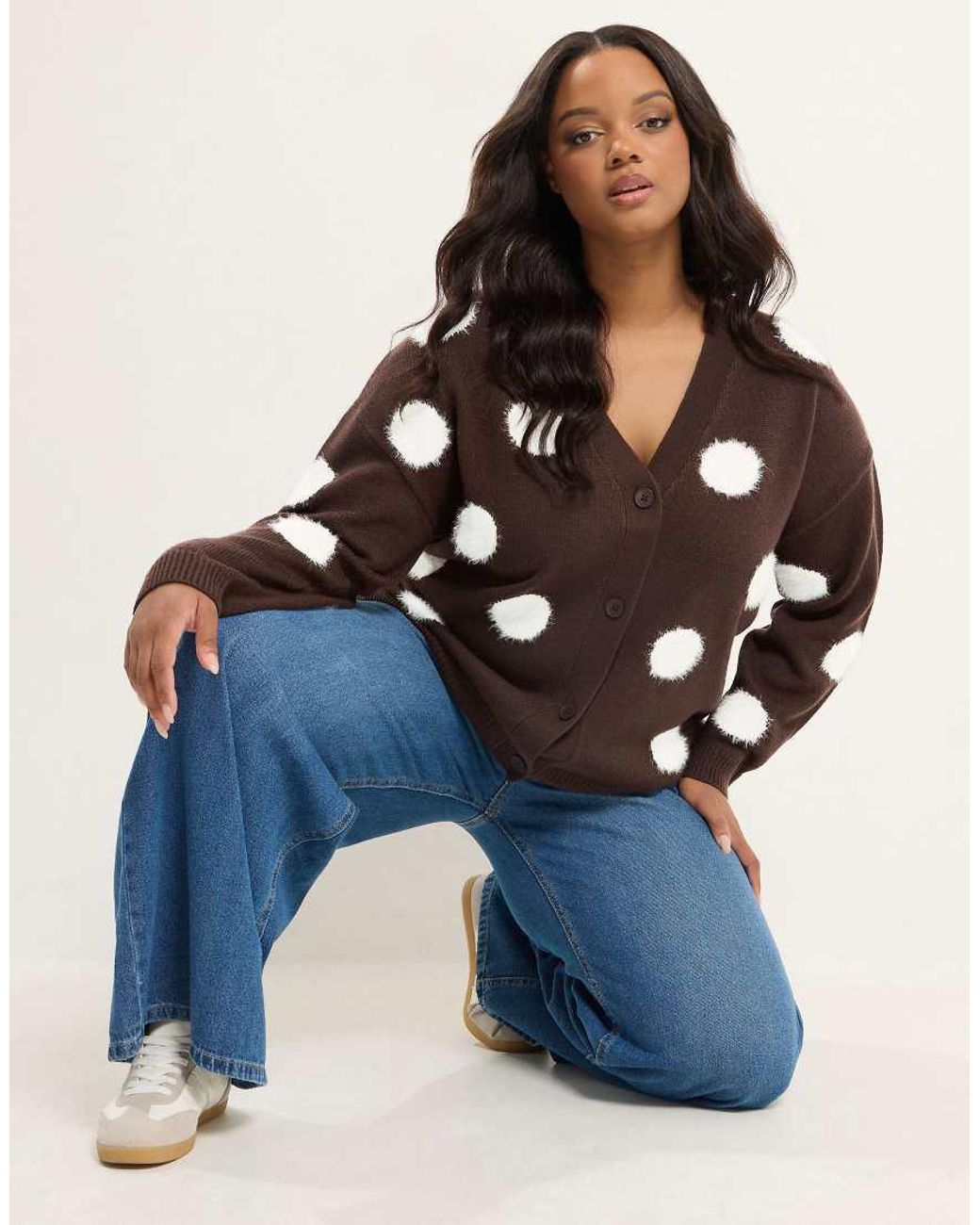 Yours Clothing Blue Fluffy Polka Dot Knitted Cardigan