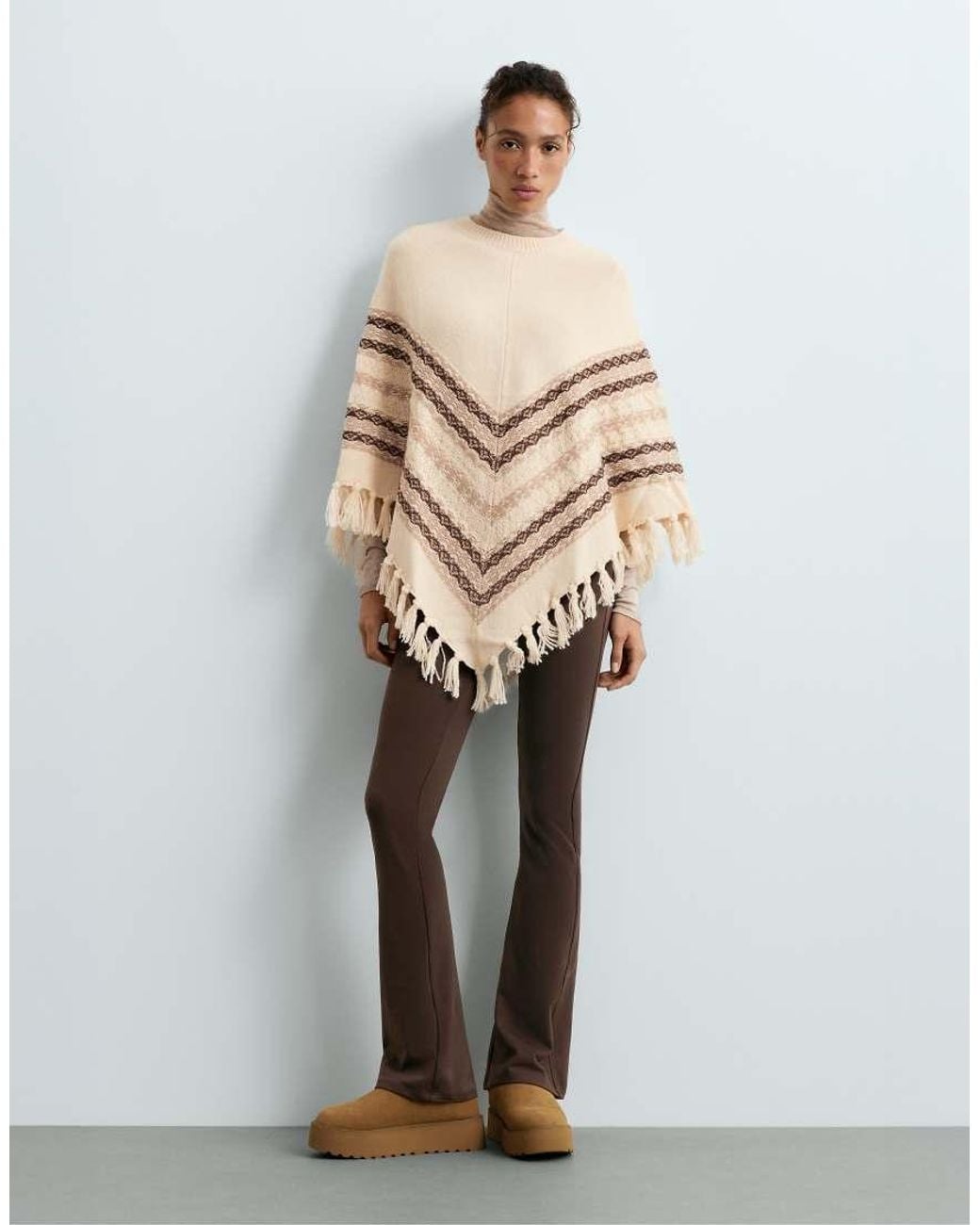 Oysho Brown High Rise Warm Flare Trousers With Zips