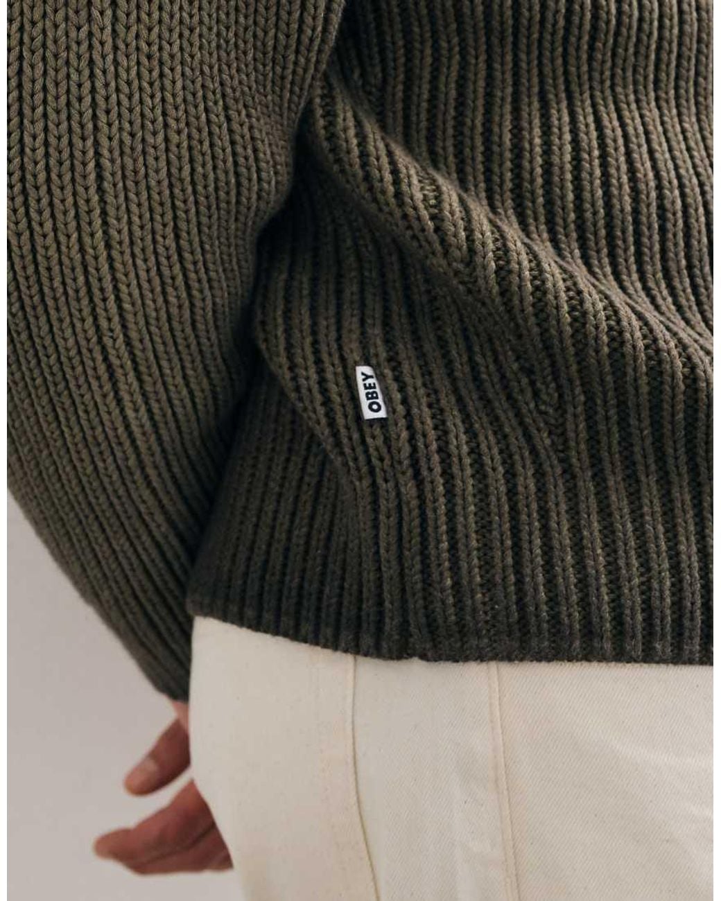 Obey Brown Ian Faded Wash Rib Knitted Crewneck Jumper for men
