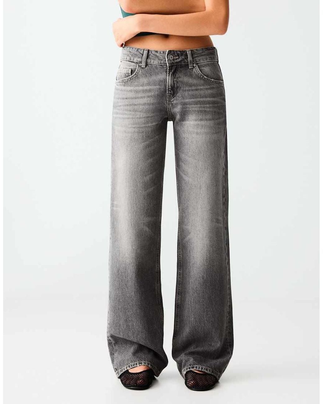 Bershka Black Tall Mid-waist Straight Jeans