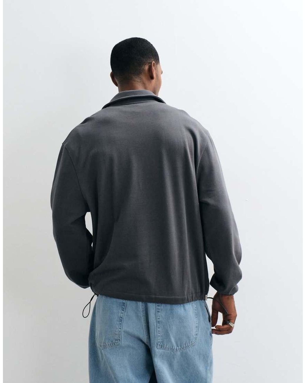 ASOS Blue Relaxed Polo Notch Sweatshirt With Cinch Hem And Print for men