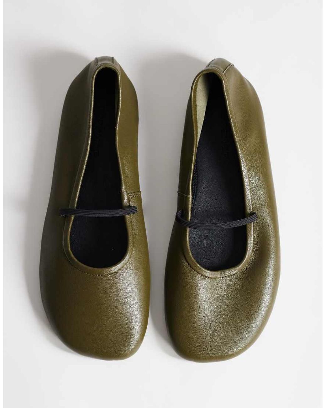 TOPSHOP Green Bella Leather Round Toe Ballet Flat