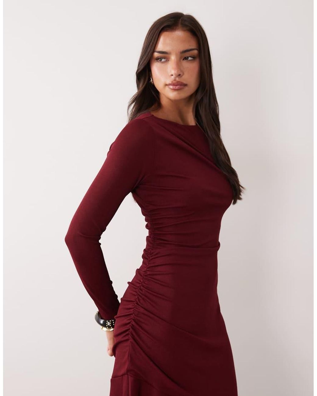 Nobody's Child Red Tallulah Boat Neck Chiffon Hem Midi Dress