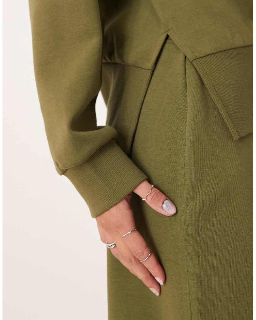 ASOS Green Interlock Funnel Neck Sweatshirt With Asymmetric Hem