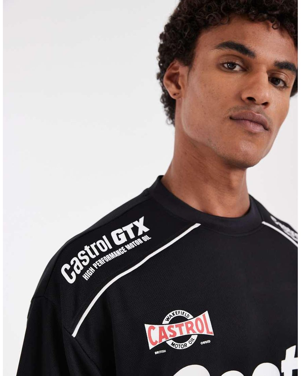 ASOS Black Oversized Mesh Tee With Castrol Print for men