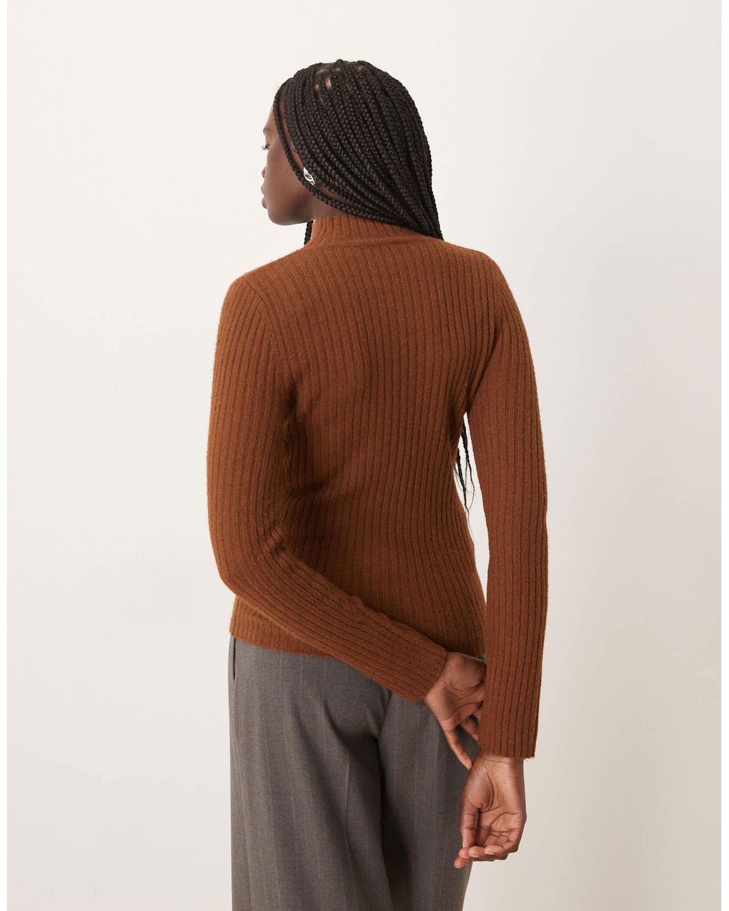 Mango Brown High Neck Light Knit Jumper
