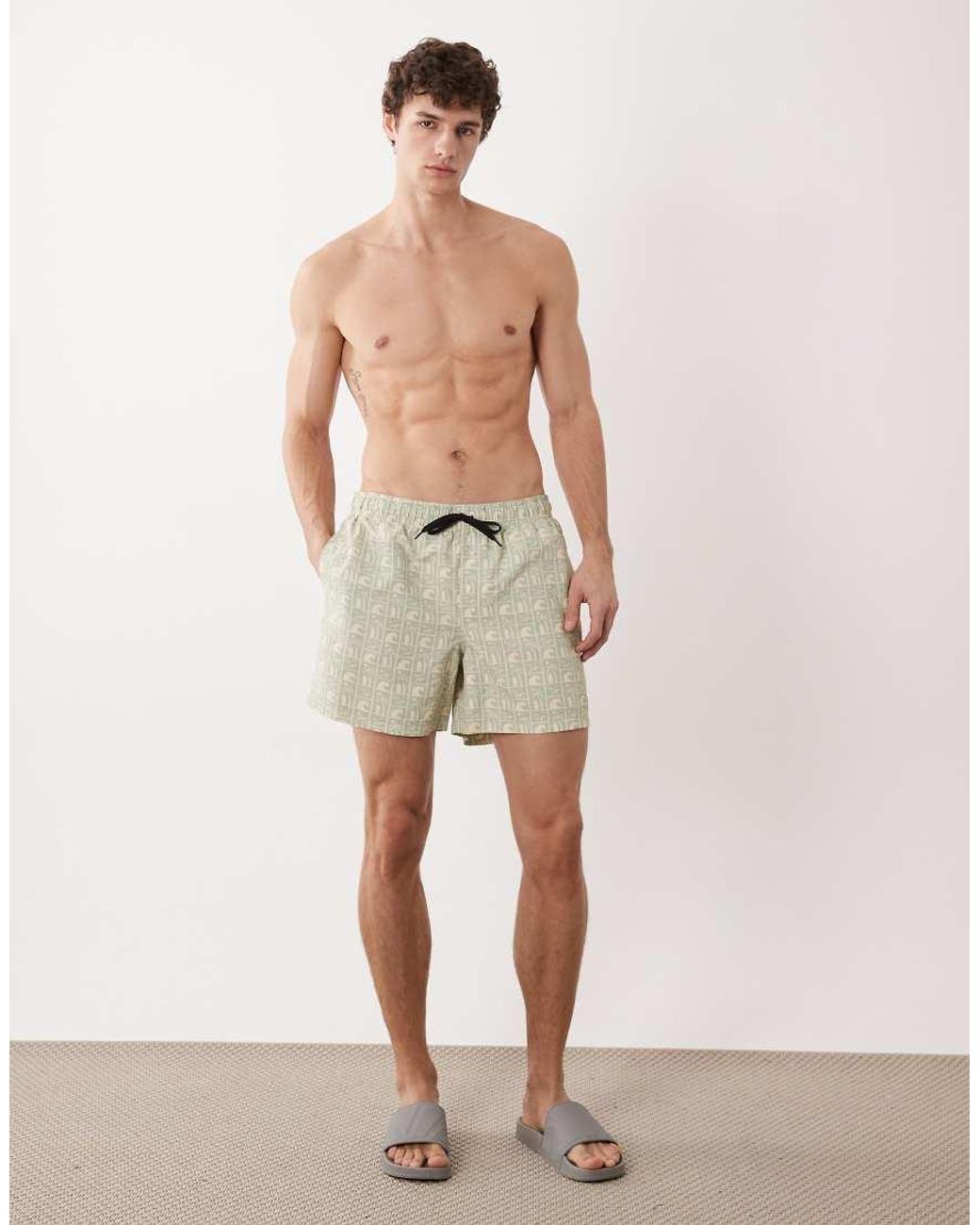 JJ Rebel Natural Swim Shorts With Surf Print for men