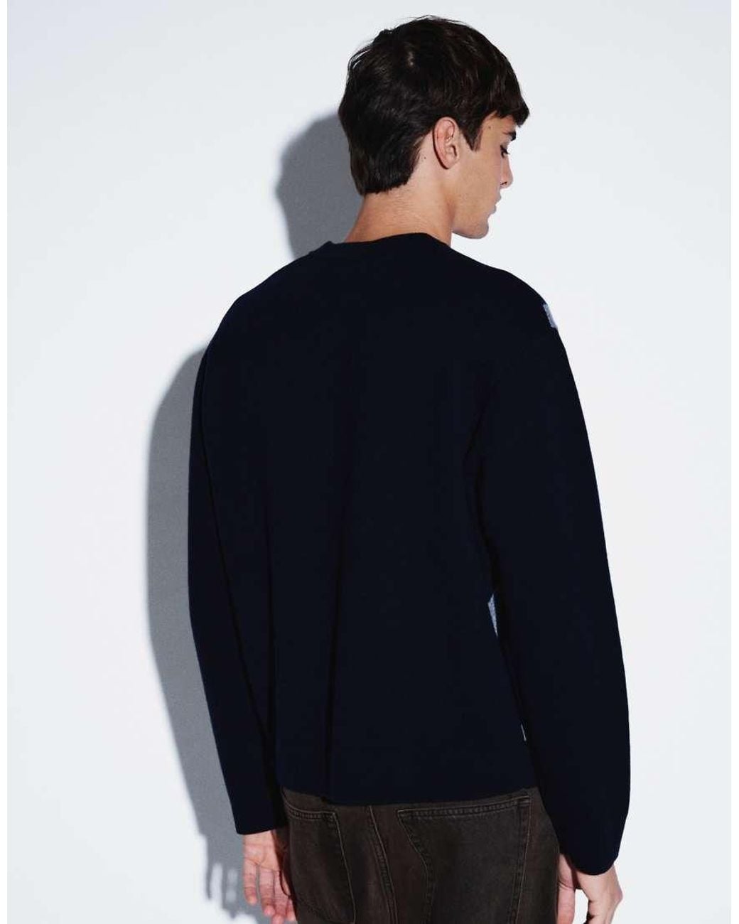 ARKET Blue Pure Merino Wool Argyle Crew Neck Sweater for men