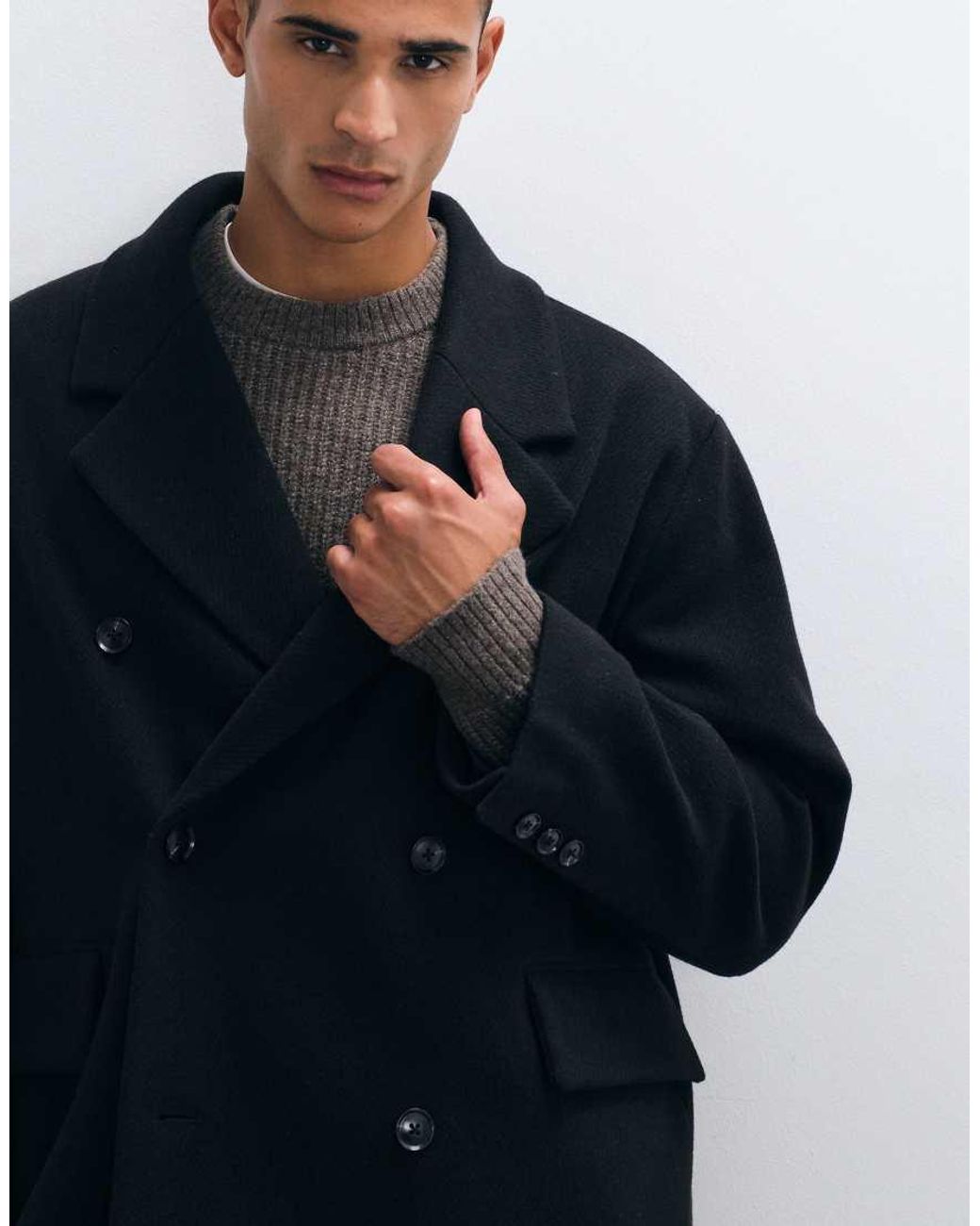 ASOS Blue Wool Look Oversized Overcoat for men