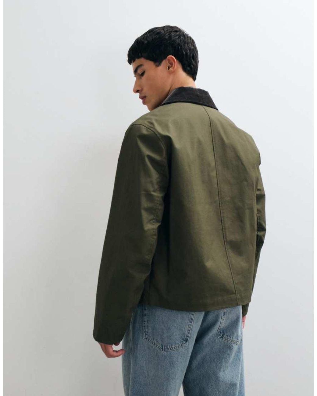 ARKET Green Waxed Cotton Short Jacket With Contrast Cord Collar for men