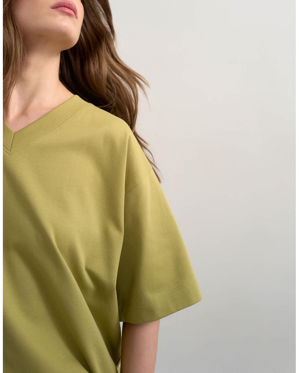TOPSHOP Green V-neck Premium Interlock Tee