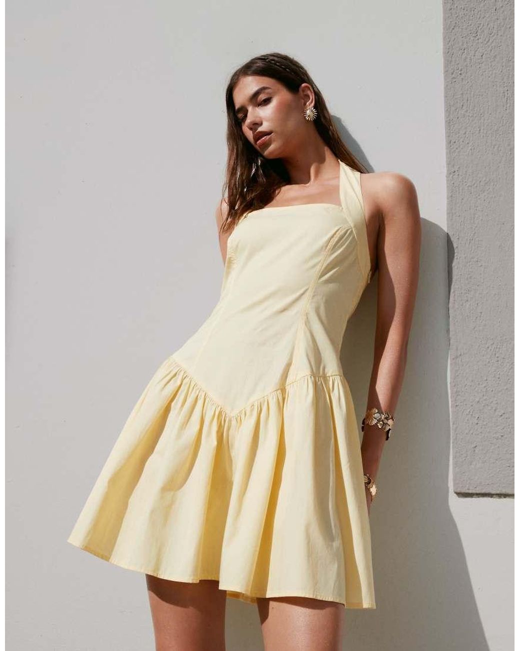 ASOS Gray Halter Mini Sundress With Ruffle Hem