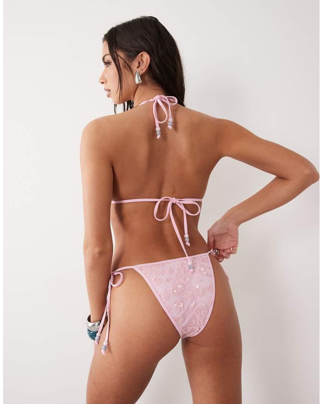South Beach Brown Sequin Tieside Bikini Bottom With Shell Appliqué