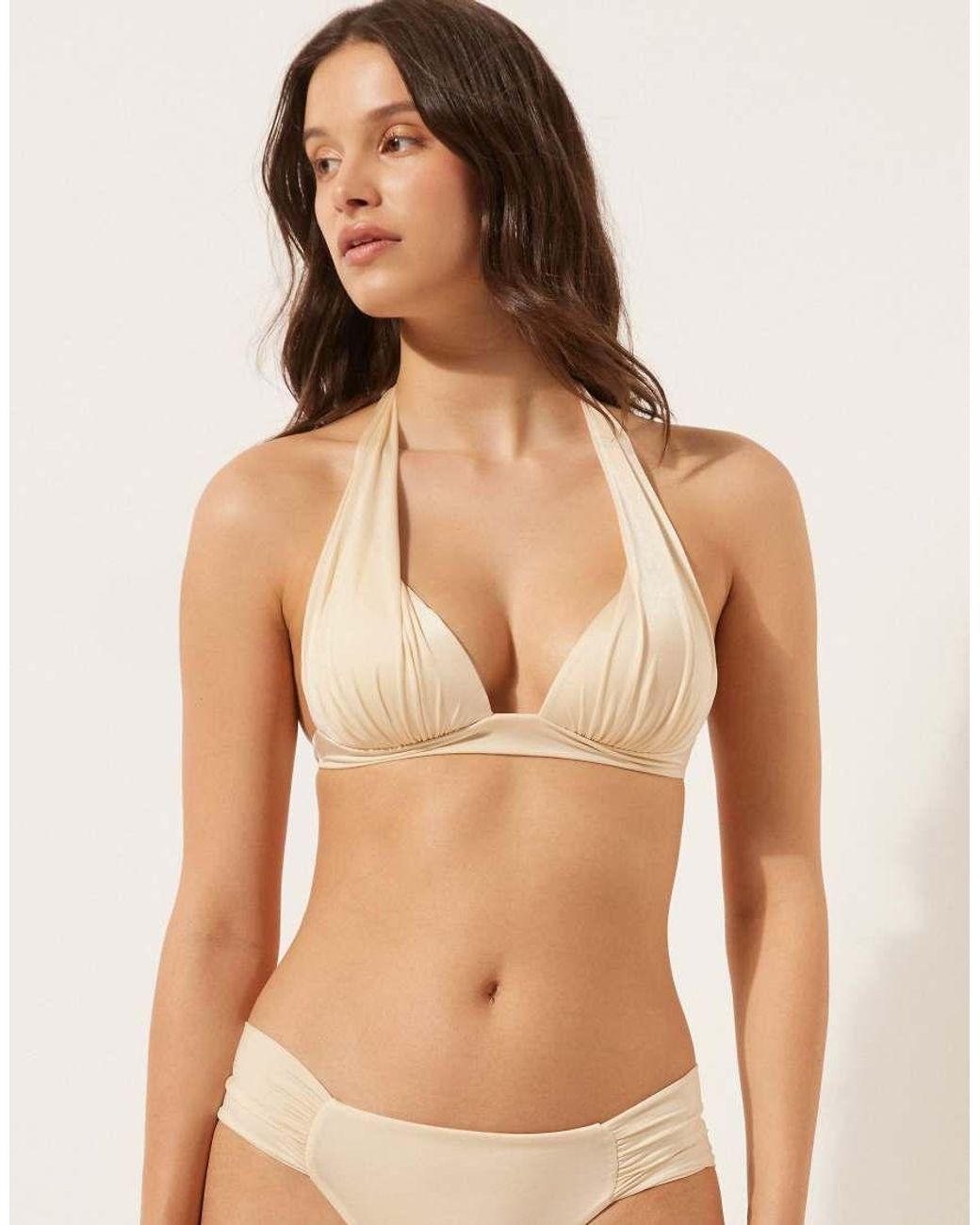 Calzedonia Natural Shiny Satin Padded Triangle Bikini Top