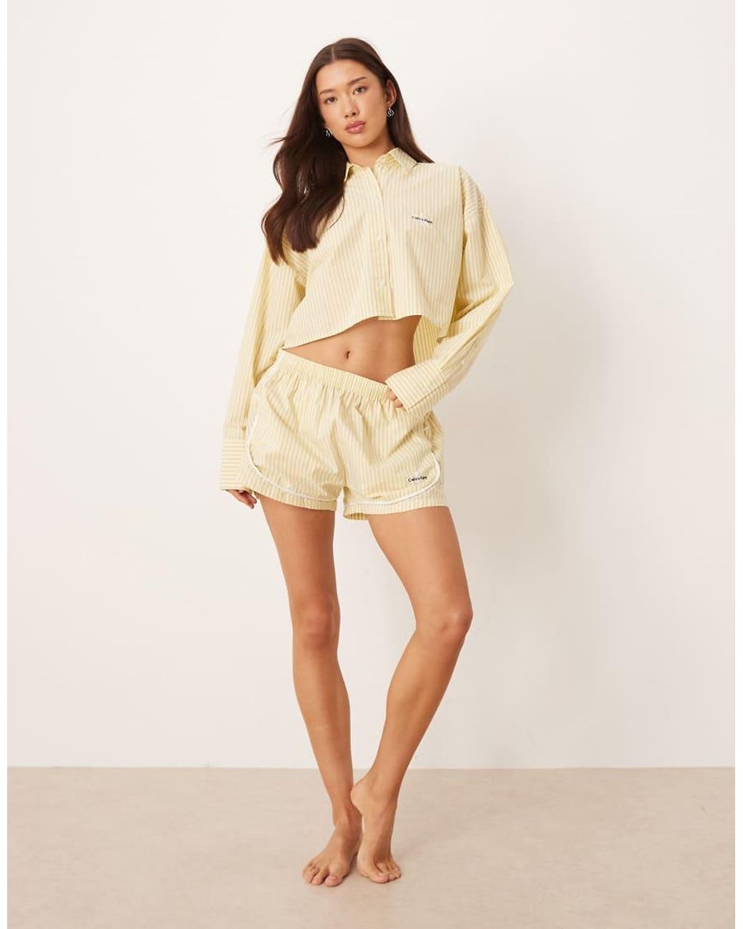 Calvin Klein Natural Cropped Poplin Shirt Co-ord