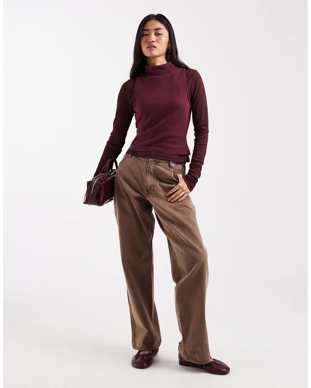 ASOS Red Supersoft Double Layer Funnel Neck Long Sleeve Top