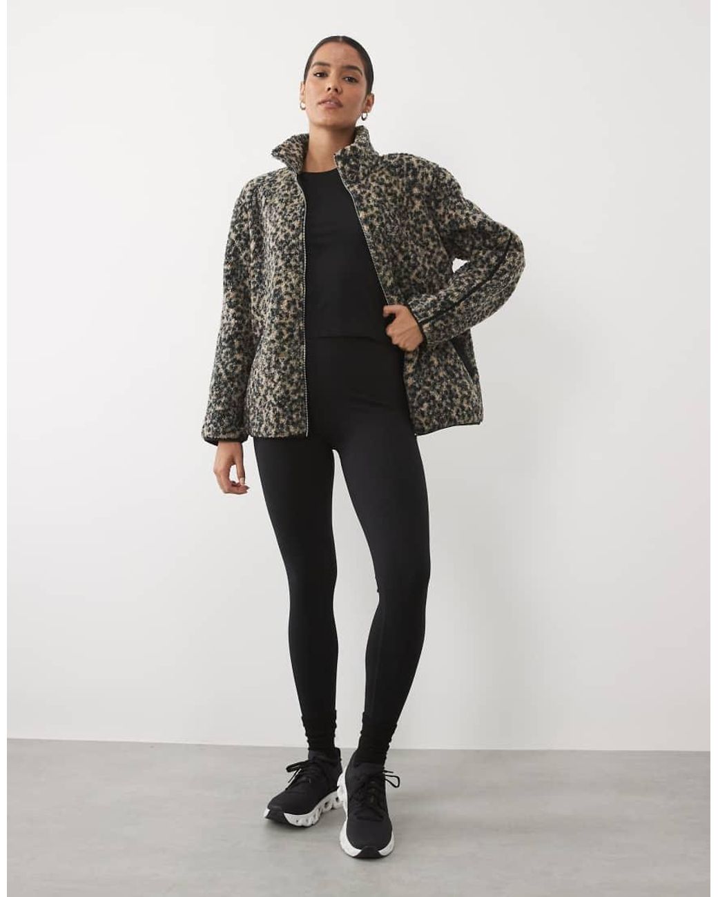 Sweaty Betty Gray Plush Fleece Contrast Zip Up Jacket