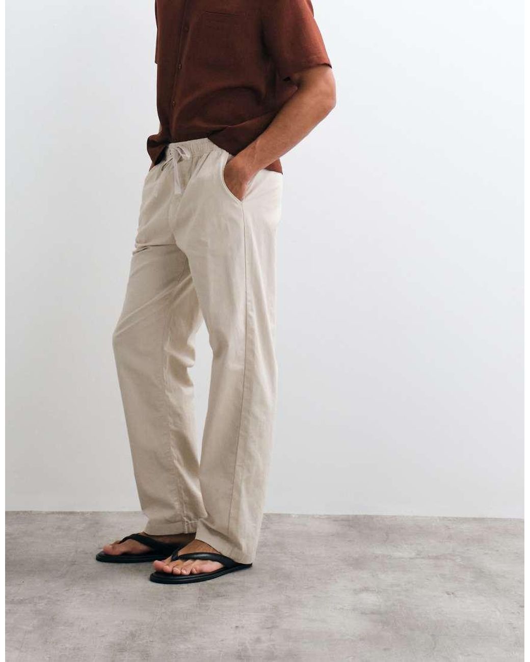 ASOS White Straight Linen Blend Trousers for men