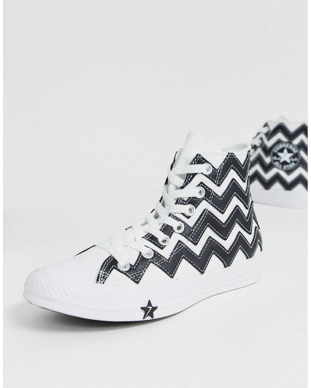 Converse Black And White Zig Zag Chuck Taylor Hi All Star Leather Voltage  Trainers | Lyst