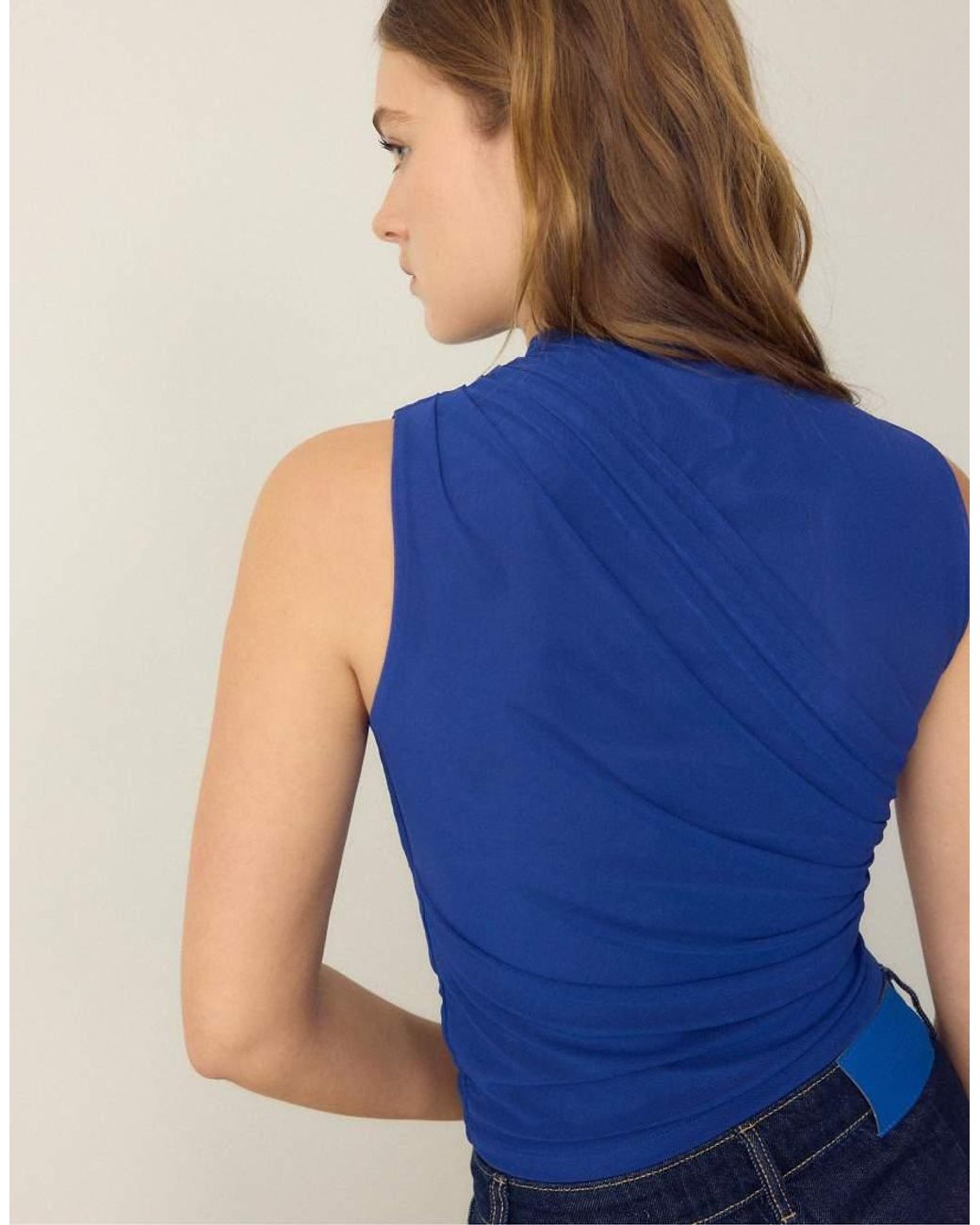 Stradivarius Blue Gathered Tulle T-shirt