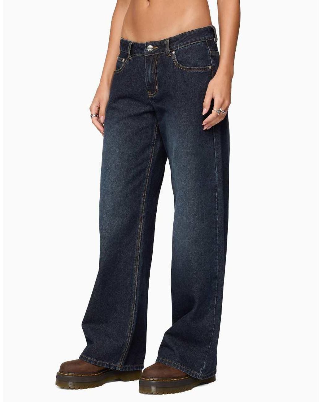 Edikted Blue Raelynn Washed Low Rise Baggy Jeans
