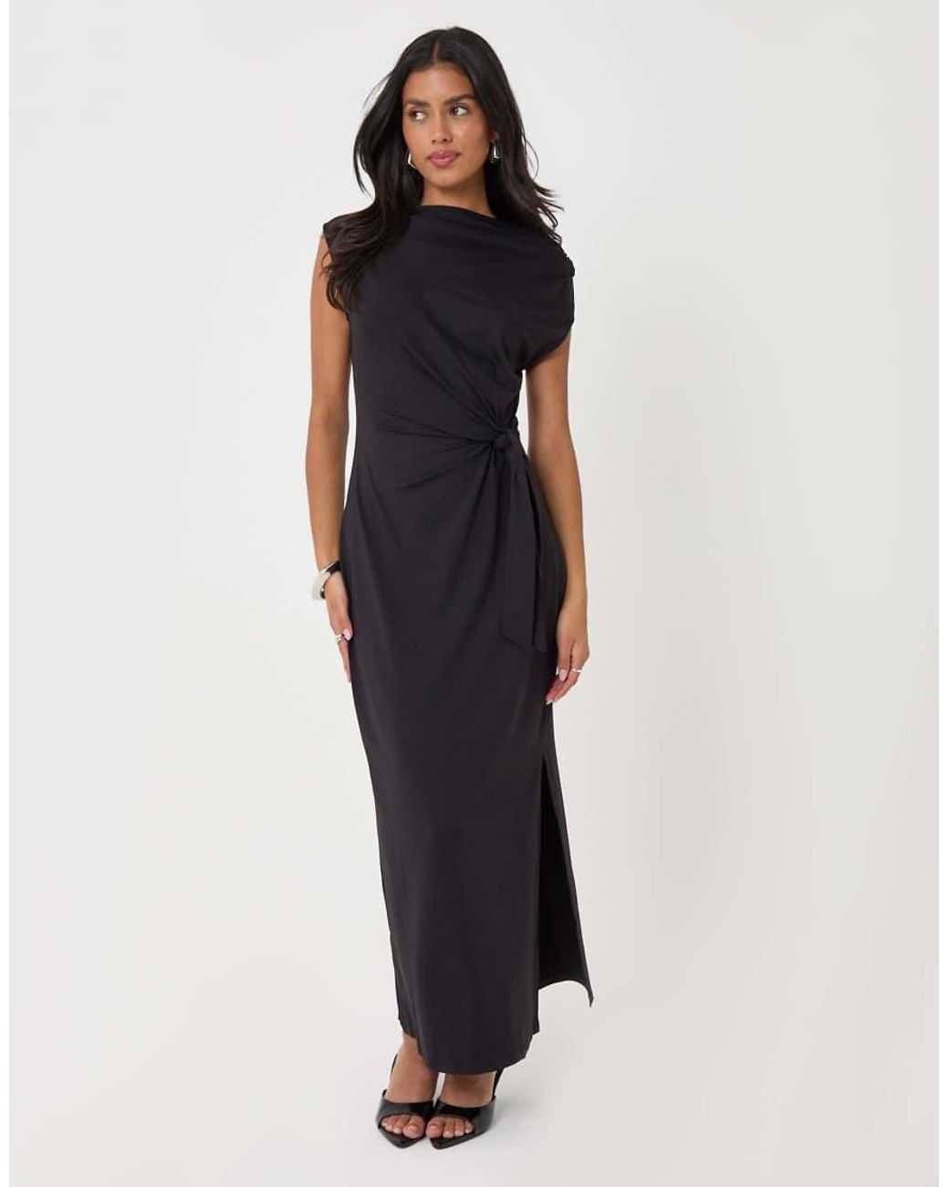 Threadbare Blue Twist Detail Slash Neck Maxi Dress