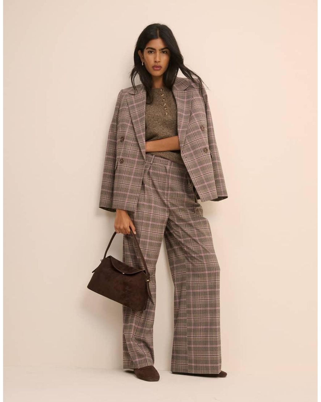 Nobody's Child Natural Tailored Wide Leg Suit Pants