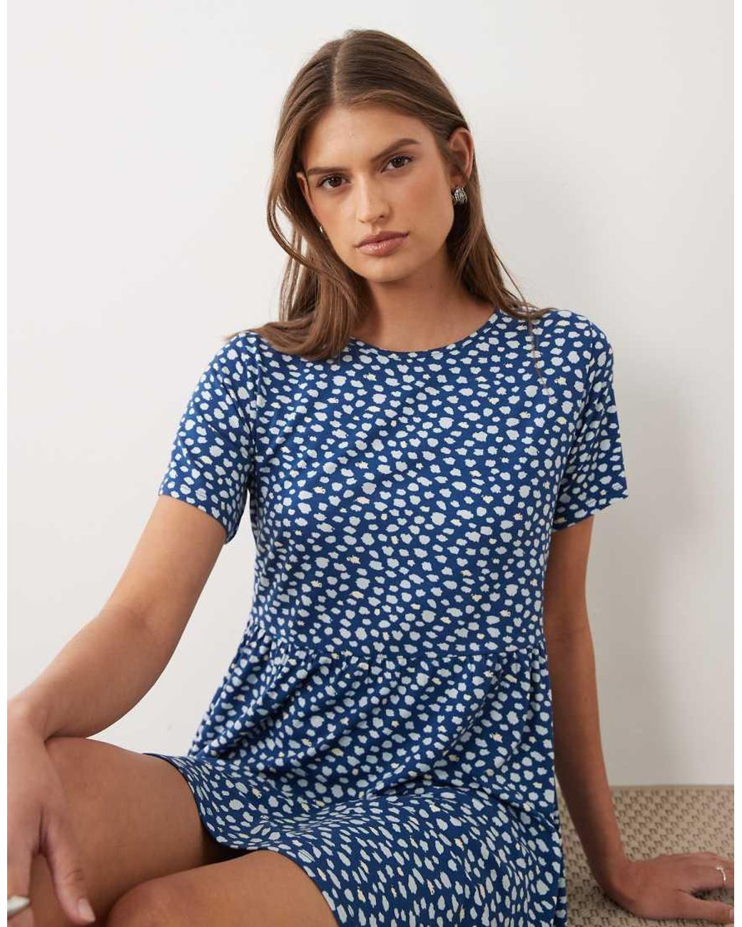 Wednesday's Girl Blue Short Sleeve Smudge Spot Mini Dress