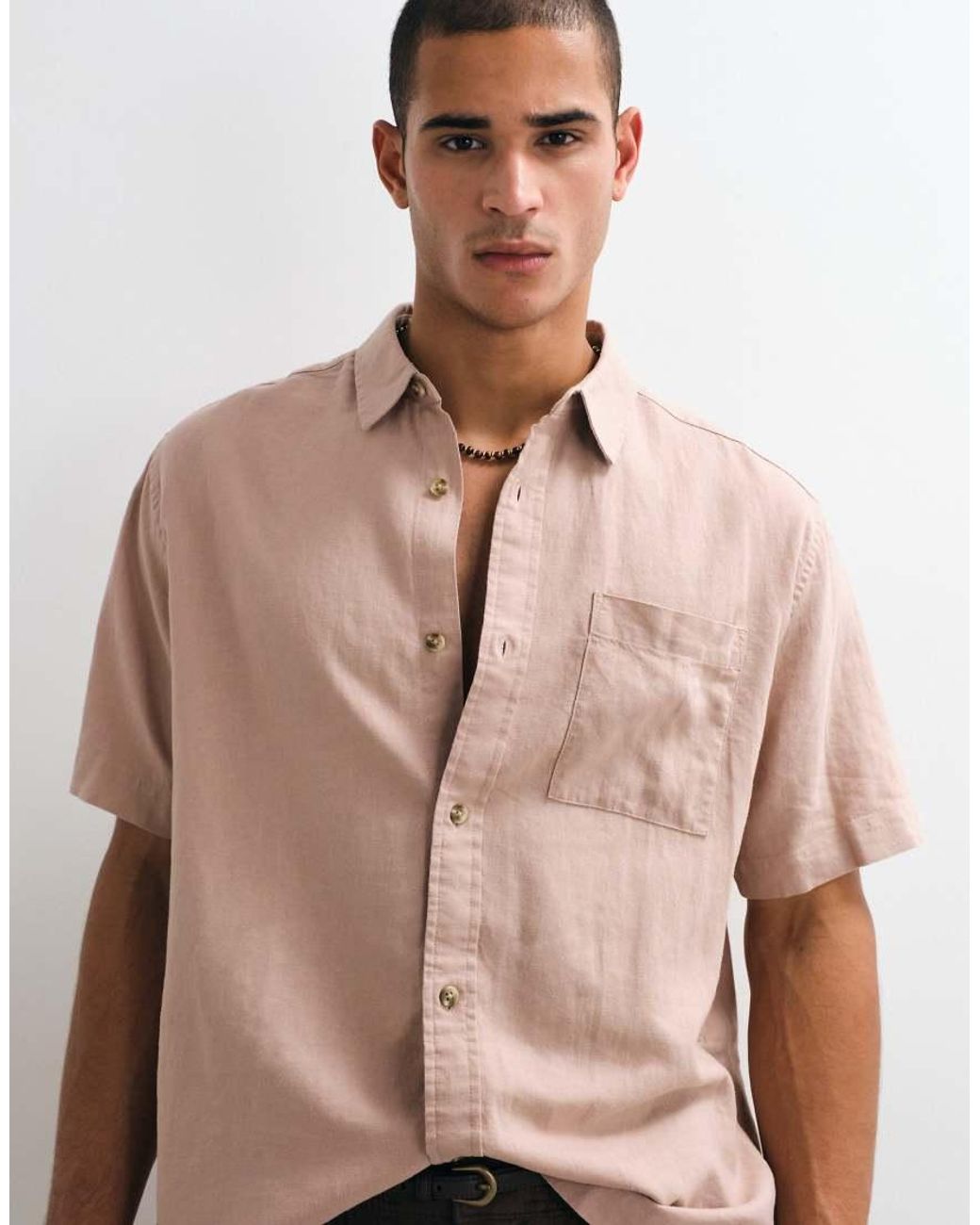 ASOS Pink Relaxed Linen Blend Shirt for men