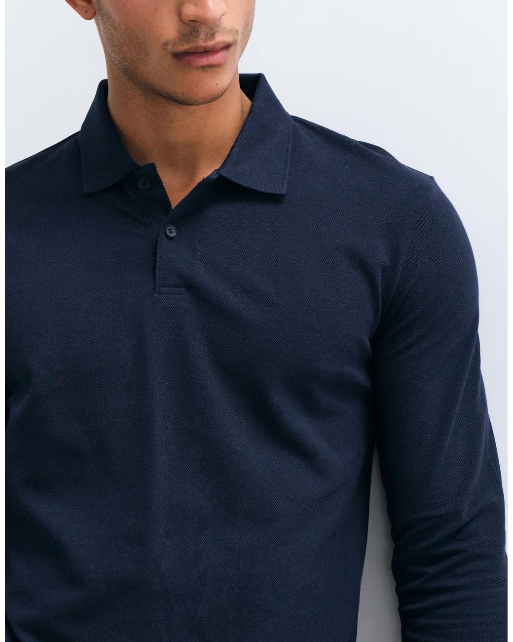 ASOS – langärmliges basic-polohemd aus pikee in Blue für Herren