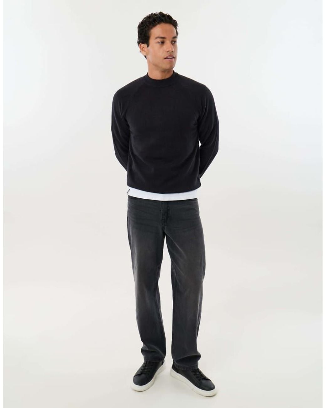 Threadbare Blue Knitted Mock Neck Jumper for men