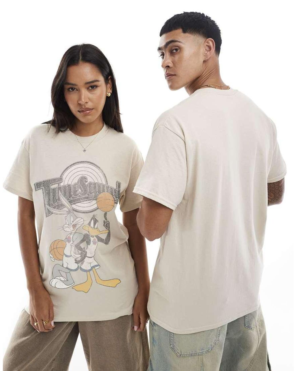 PRNT Natural Space Jam Bugs Bunny And Daffy Duck Relaxed T-Shirt