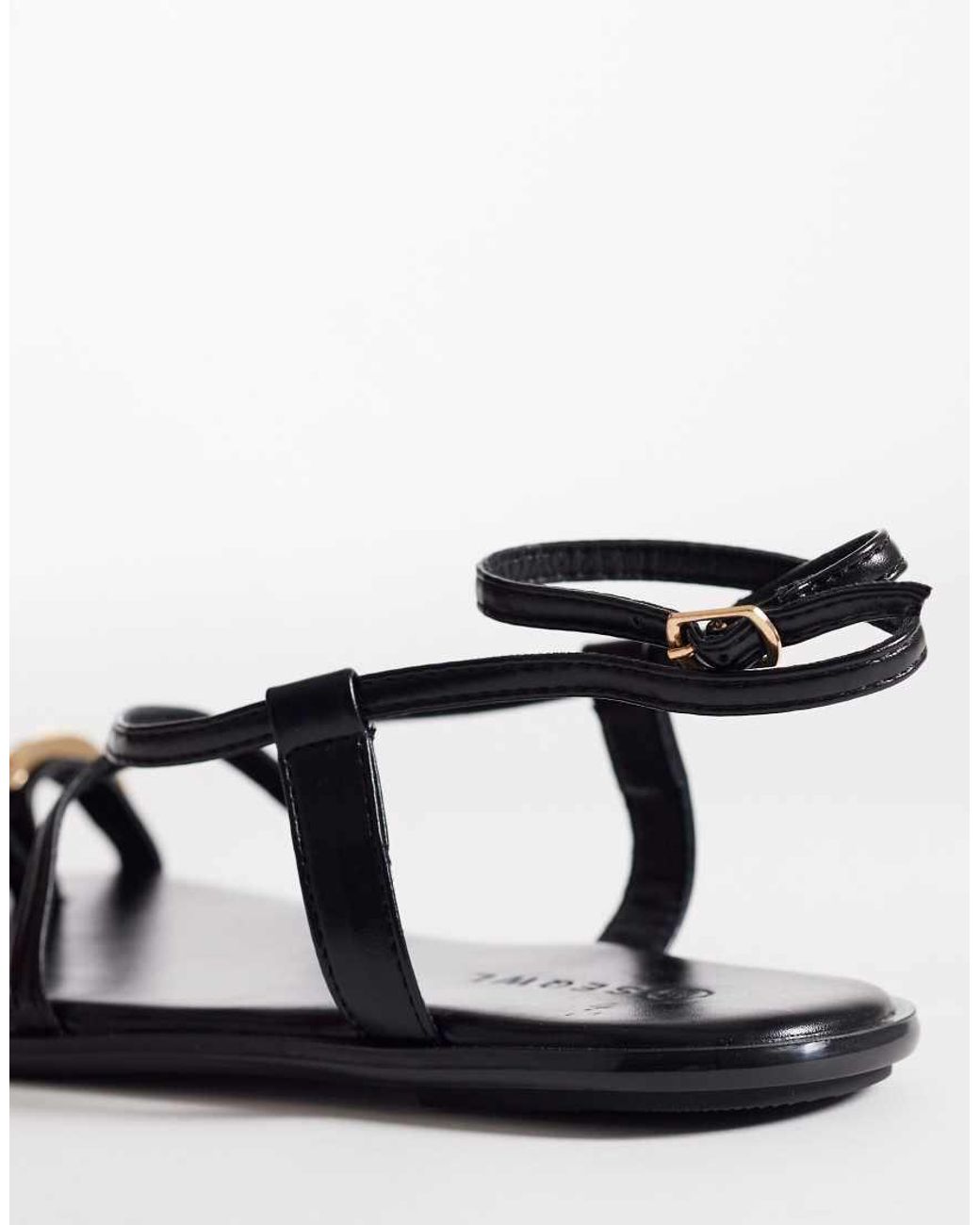 SEQWL Wide Fit White Strappy Flat Sandals With Gold-tone Embellishment