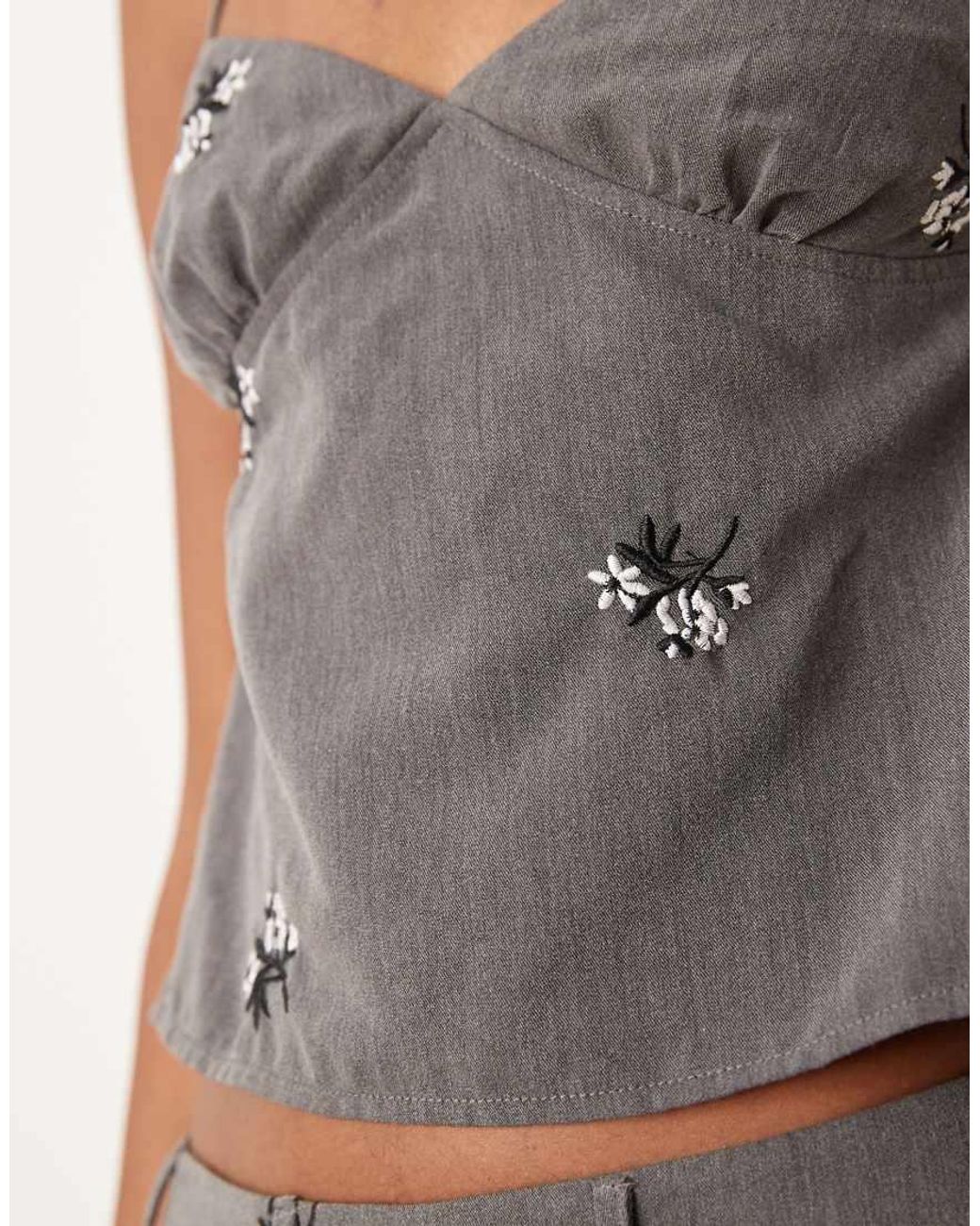 Motel Gray Madira Floral Ebroidered Co-ord Cami Top