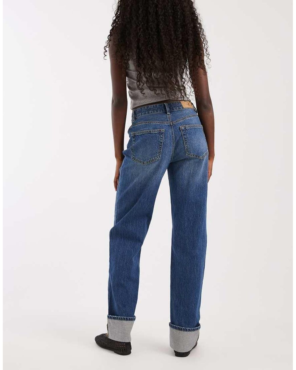 Vero Moda Blue Coline Mid Rise Straight Leg Jeans With Fold Up