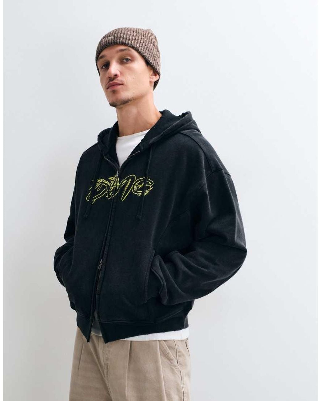Dime Blue Premium Distressed Logo Double Zip Hoodie for men