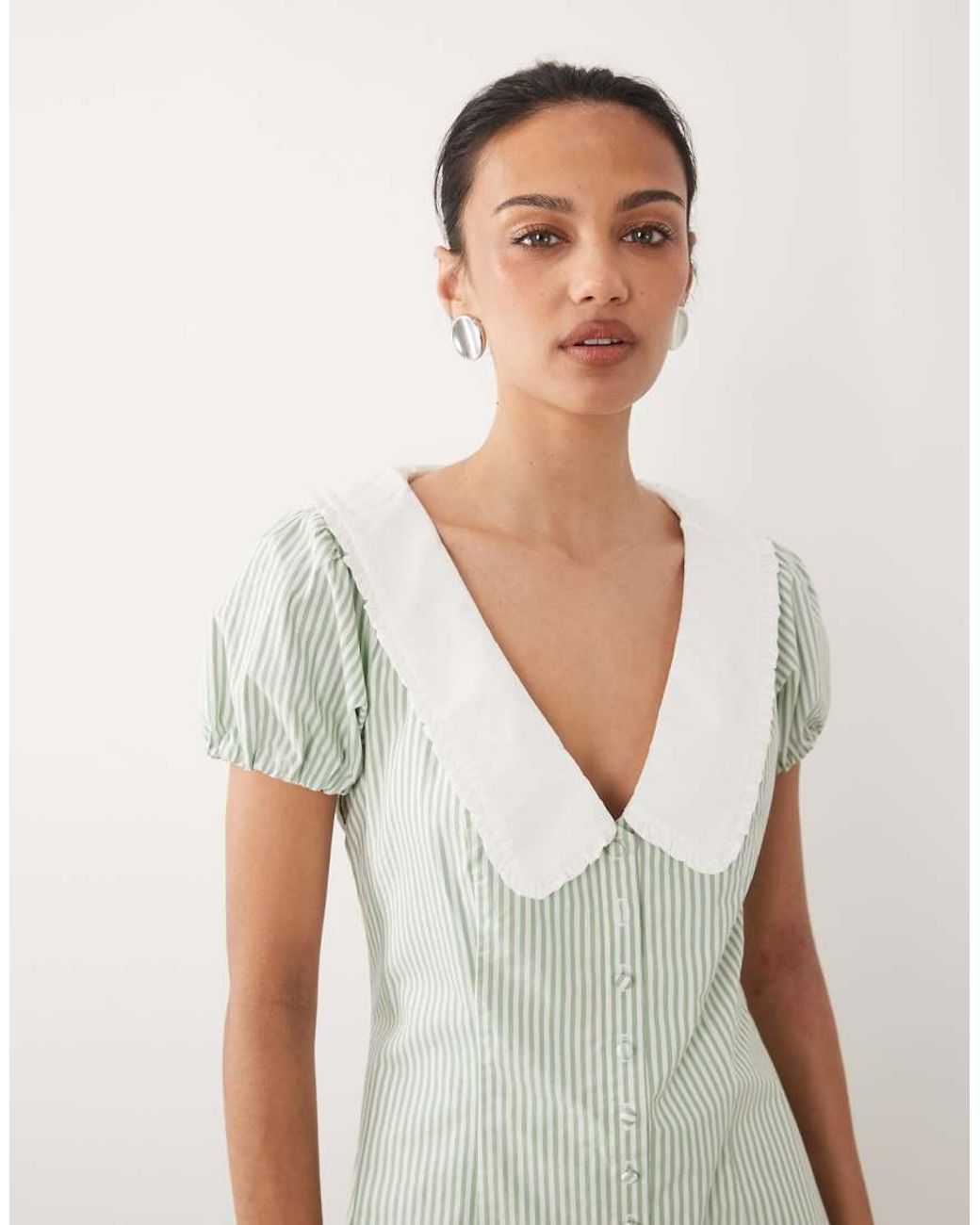 Abercrombie & Fitch Natural Collared Puff Sleeve Mini Dress